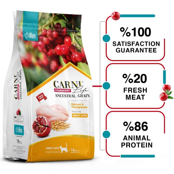 Carni Life Cranberry Tavuklu ve Narlı Yetişkin Kedi Maması 10 Kg