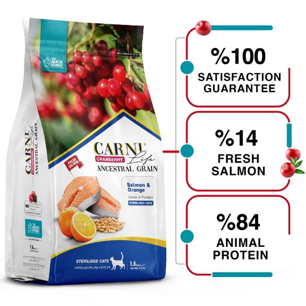 Carni Life Cranberry Somon ve Portakallı Kısırlaştırılmış Kedi Maması 10 kg